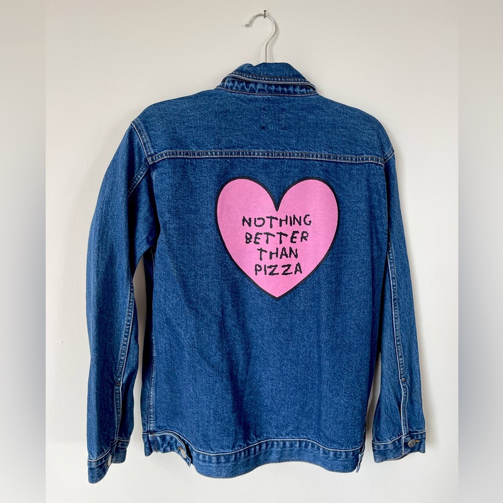 Chorus oversized pizza slogan denim/jean jacket (S)